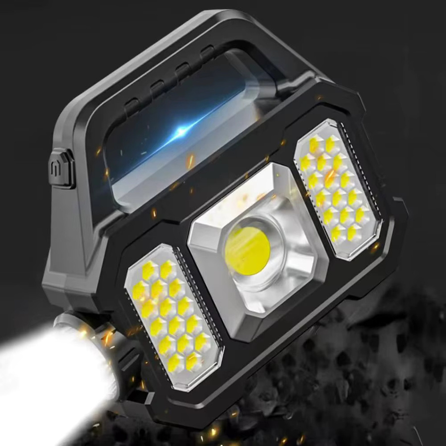 XIWANGFIRE LED/COB Notfall-Taschenlampe mit Solarfunktion und USB-Aufladung, IPX4 wasserdicht, Schwarz - Bild 3