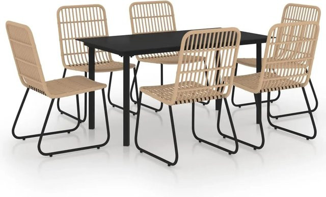 vidaXL 7-teilige Garten-Essgruppe aus Poly Rattan und Glas in Schwarz-Eiche - Bild 1