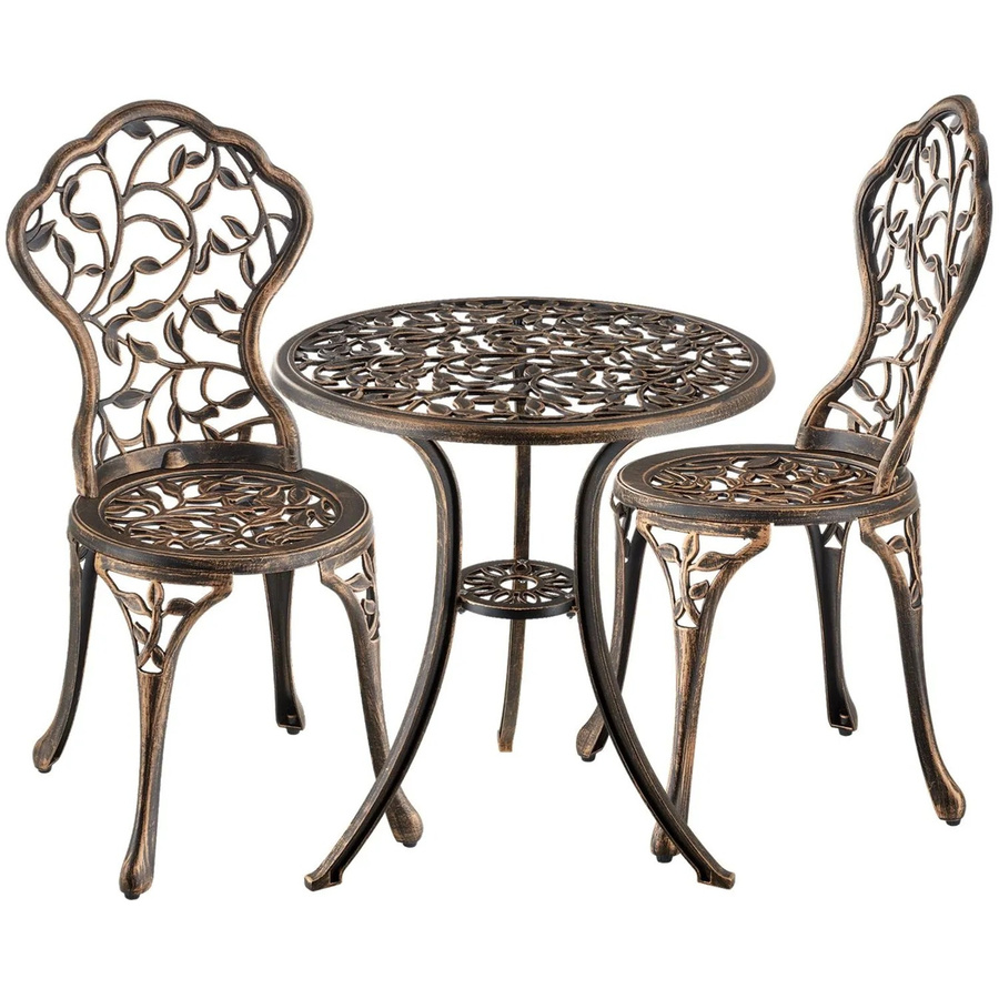tectake Aluminium Bistroset Lyon für 2 Personen im Vintage-Design mit Blatt-Ornamenten, Schwarz-Grau, B/T/H: 61 x 61 x 65 cm - Bild 2