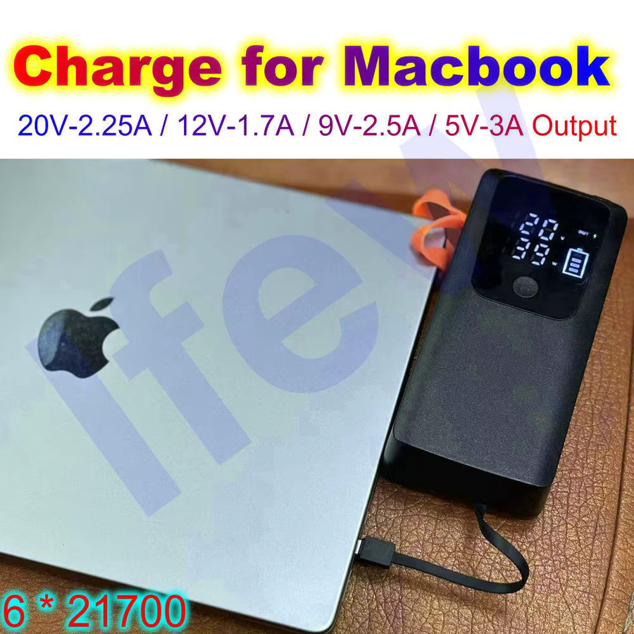 ifew DIY Power Bank Gehäuse für MacBook mit 45 W Ladefunktion und 21700 Batteriehalterung, Schwarz - Bild 2