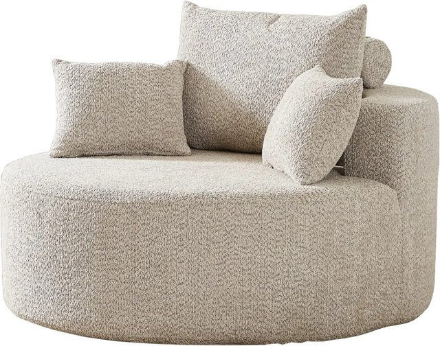 PXloue Polstersessel aus Chenille mit Rückenkissen in Khaki, B/T/H: 127 x 127 x 82 cm - Bild 1