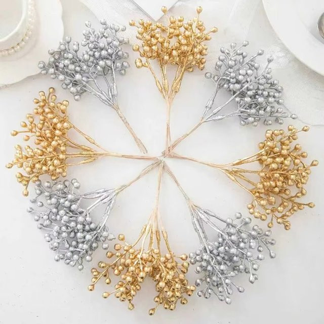 ZQCY Künstliche Blumen in Gold und Silber für Weihnachtsbaum, Hochzeit und Tischdekoration - Bild 1