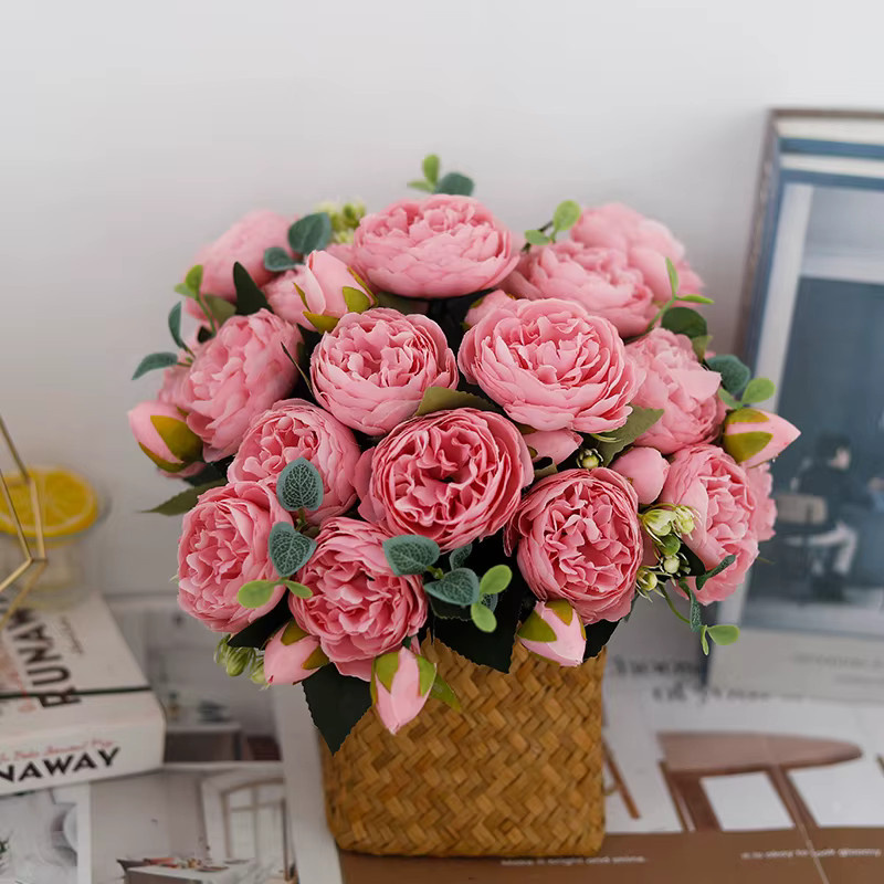 Kahaul Künstliche Pfingstrosen als Blumenstrauß für Hochzeit, Party und Tischdekoration in Pink und Gelb - Bild 2