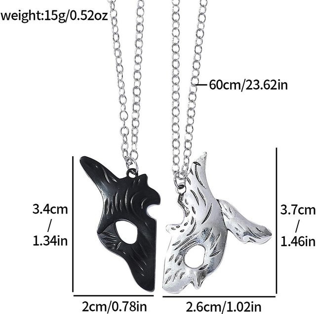 Halskette mit Lamm und Wolf Anhänger, versilbert, Unisex - Bild 1