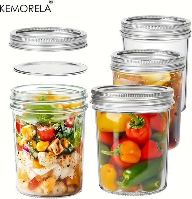 KEMORELA 4er Set Einmachgläser aus Glas mit Deckel und Dichtung, transparent, 350 ml - Bild 1