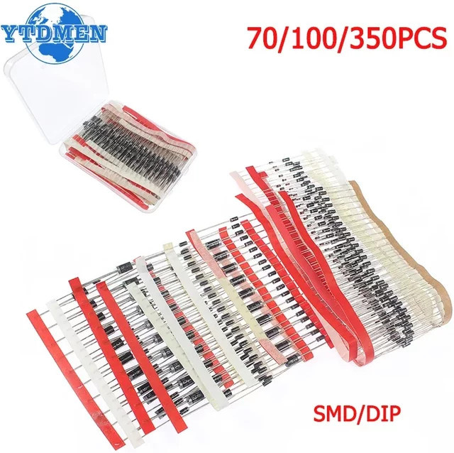 YTDMEN Schottky-Dioden-Kit mit 1N4001, 1N4004, 1N4007, 1N5819, 1N5822, M1, M4, M7, SS14, SS34, RS1M, US1M in Schwarz - Bild 1