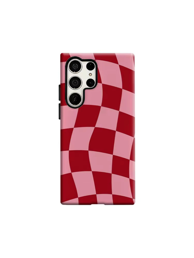 Stoßfeste Doppelschicht Handyhülle mit rot-rosa Schachbrettmuster für Samsung Galaxy S25 Ultra und S24 Ultra Plus - Bild 6