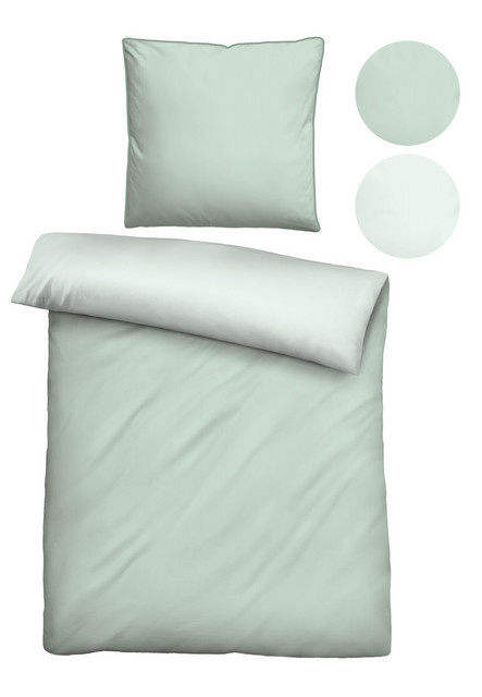 BIBERNA Mako-Satin Bettwäsche aus Baumwolle mit Streifen in Grün, Set bestehend aus Bettbezug und Kissenbezug, B/H: 135 x 200 cm, B/H: 80 x 80 cm - Bild 1