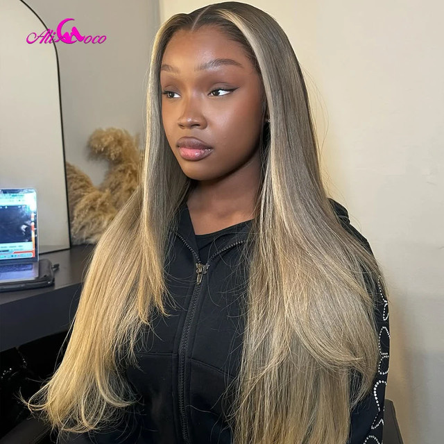 Ali Coco Echthaar Perücke, aschblonde Highlights, Lace Front, Damen - Bild 1
