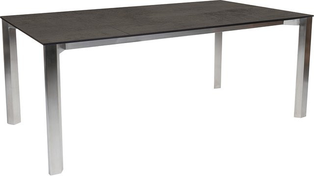 Stern Ausziehtisch Penta Silverstar Smoky mit Edelstahl Tischplatte und Nivelliersystem, Farbe: Grau, B/T: 100 x 160/210 cm - Bild 1