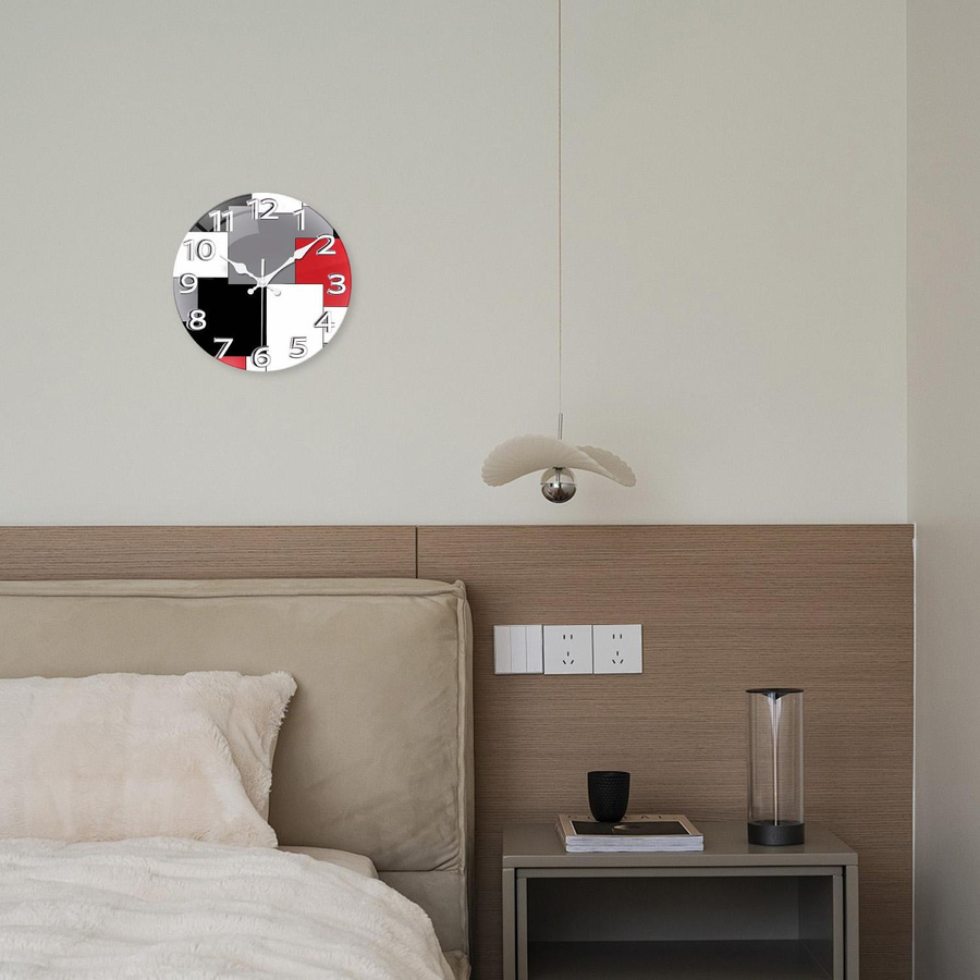 Linyi Toy Wandbild mit abstraktem geometrischem Muster aus gehärtetem Glaskristall in Rot, Schwarz und Grau, Durchmesser: 40,64 cm - Bild 5