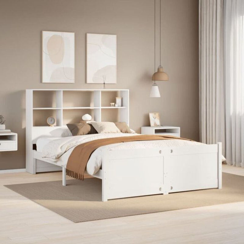 Massivholzbett Vidaxl aus Kiefer mit Regal in Weiß, B: 160 cm, L: 200 cm - Bild 1