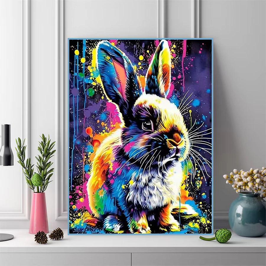 Momoart Diamant-Gemälde mit Kaninchen-Motiv als DIY-Stickerei in Mehrfarbig, Durchmesser: 20 cm - Bild 3