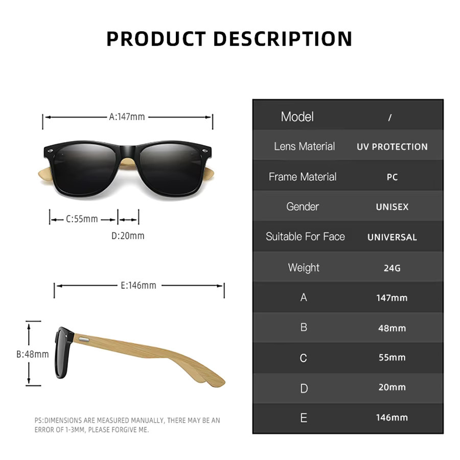 WSZ Sonnenbrille, Bambusholz, Vollrand, Square, Unisex, schwarz - Bild 3