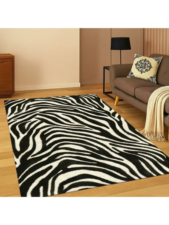 Faviora Teppich mit Zebrastreifen in Schwarz-Weiß, rutschfester Tierprint-Teppich für Wohnzimmer, Schlafzimmer oder Kinderzimmer - Bild 2