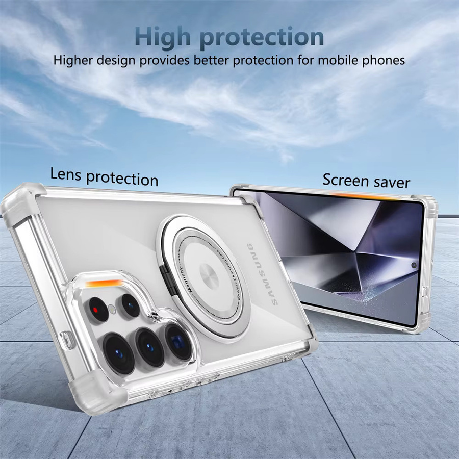 Transparente Samsung Handyhülle mit rotierendem magnetischem Klappständer in Pink für S26 S25 Edge S24 S23 Plus FE S21 Ultra Armor stoßfeste Schutzhülle - Bild 4