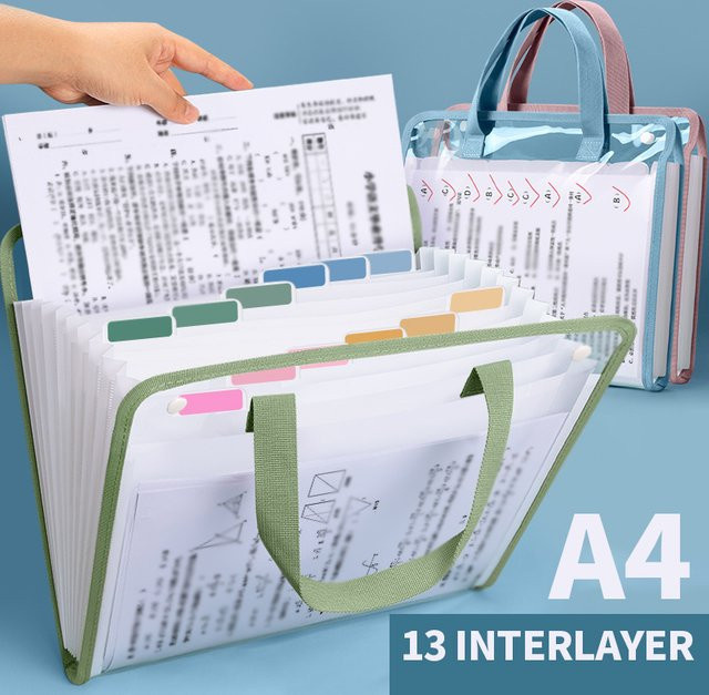 HUAJIE A4 Akkordeon-Aktentasche aus transparentem Kunststoff, wasserdichter Dokumenten-Organizer in Grün - Bild 1