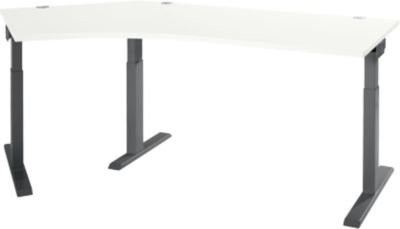 Schäfer Shop Select Winkelschreibtisch ERGO-T 2.0 mit 135° Winkel, Ansatz links, T-Fuß, höhenverstellbar, weiß/anthrazit, B: 216,5 cm, T: 80 cm, H: 67,5-89,5 cm - Bild 1