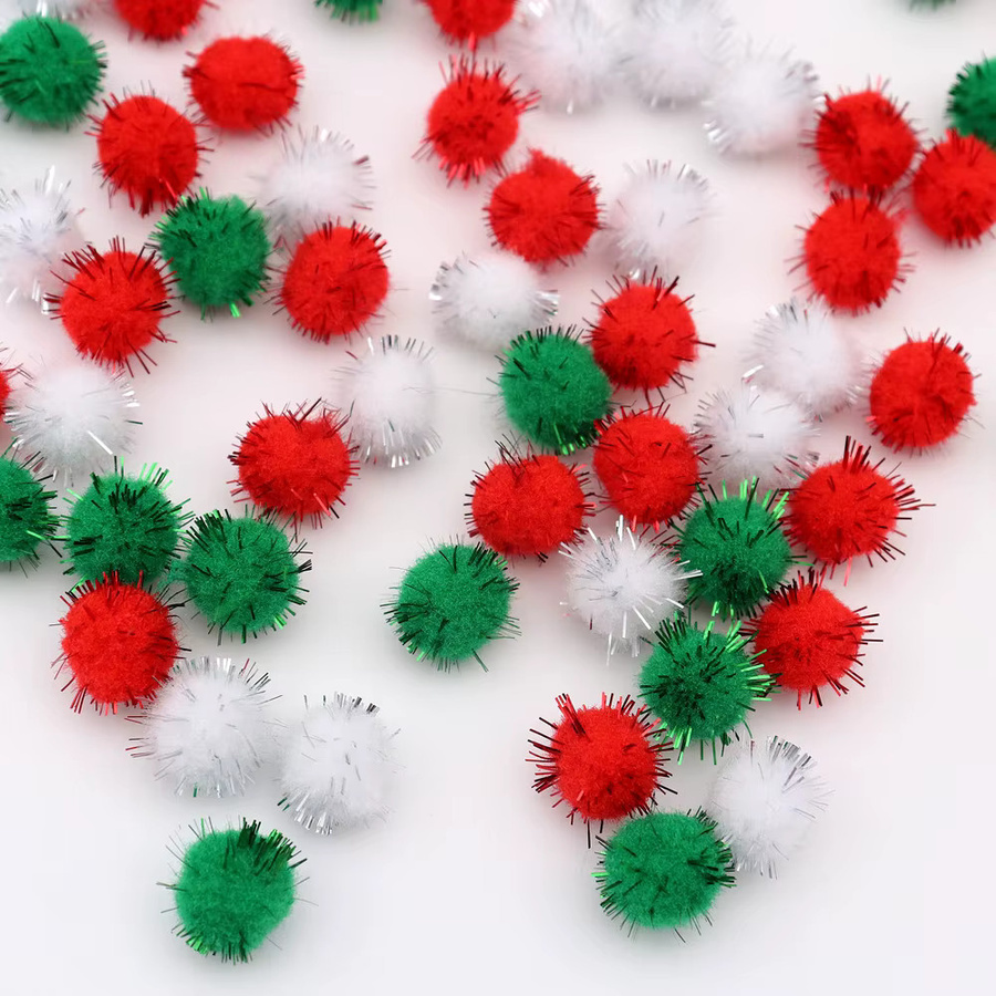 Glitzer-Pompons für Bastelarbeiten in Weiß, Grün und Rot, Plüsch-Glitzer-Bälle für Weihnachtsdekoration, 10-30 mm - Bild 4