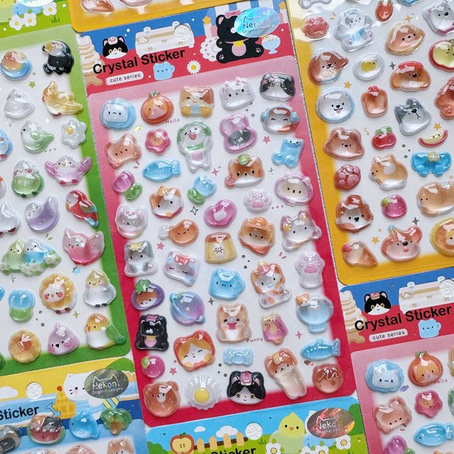 NEKONI Kristall Kawaii Tiere 3D Relief Aufkleber aus Resin in Multicolour für Scrapbooking und DIY Journaling - Bild 1