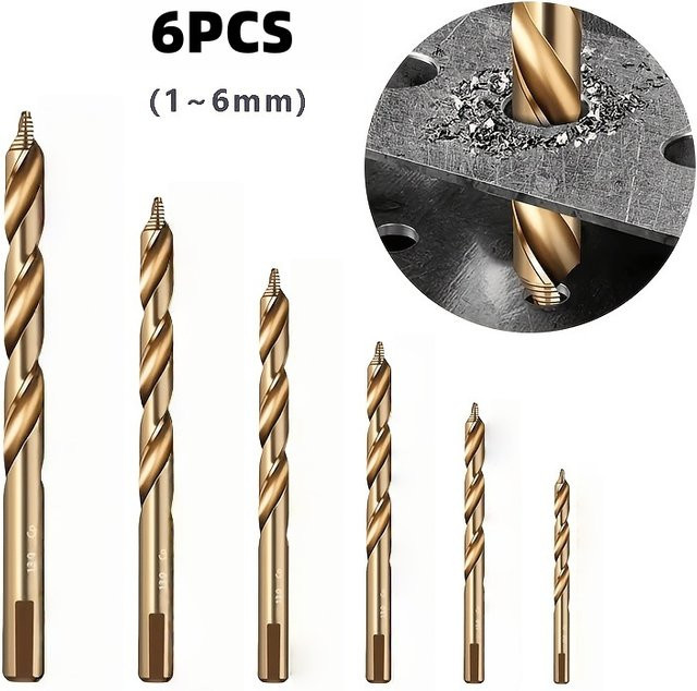 GUVONC 6-teiliges Stufenbohrer-Set 1-6 mm mit Goldoxidbeschichtung für Edelstahl und Hartmetall in Gold - Bild 1