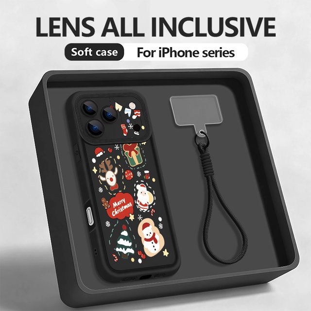 Stoßfeste TPU Handyhülle mit Frohe Weihnachten-Muster und Lanyard für iPhone 11 bis iPhone 17 Pro Max von YISHANGOU in Blau - Bild 1