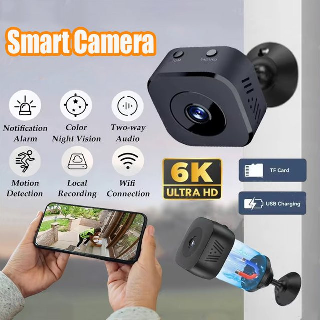 BMAD 6K Mini-Überwachungskamera Pro FullHD WiFi mit 2-Wege-Audio, Bewegungserkennung und Infrarot-Nachtsicht in Schwarz - Bild 1