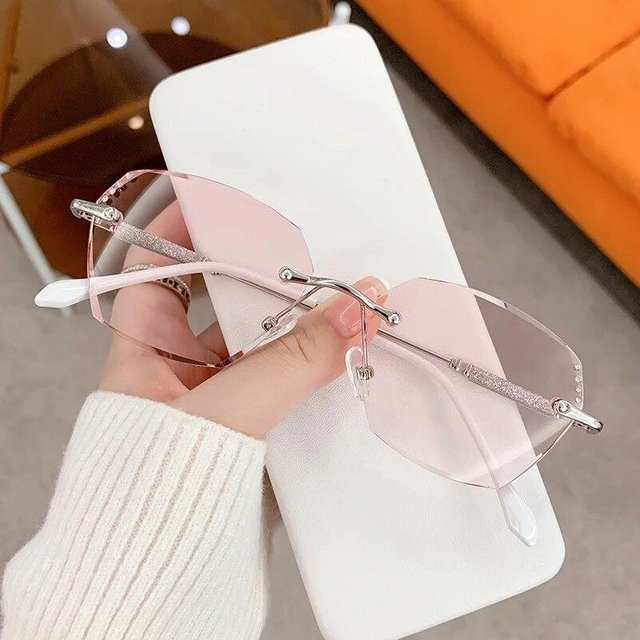 KaiTingu Lesebrille, randlos, hexagonal, Metall, Silber, Unisex - Bild 1
