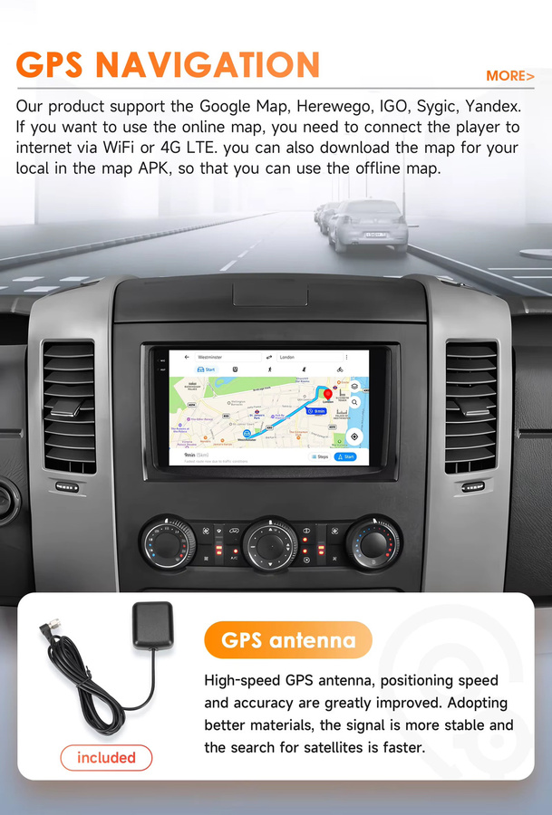 OSSURET Android 14 Autoradio mit Carplay und Snapdragon 6115 Multimedia Head Unit für Benz Sprinter und VW Crafter 2006–2016, Schwarz - Bild 3