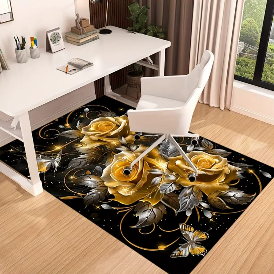 VIKAMA Teppich mit goldenem Rosenmuster, rutschfest und waschbar, ideal für Wohnzimmer, Schlafzimmer oder als Kinderspielmatte für drinnen und draußen - Bild 5