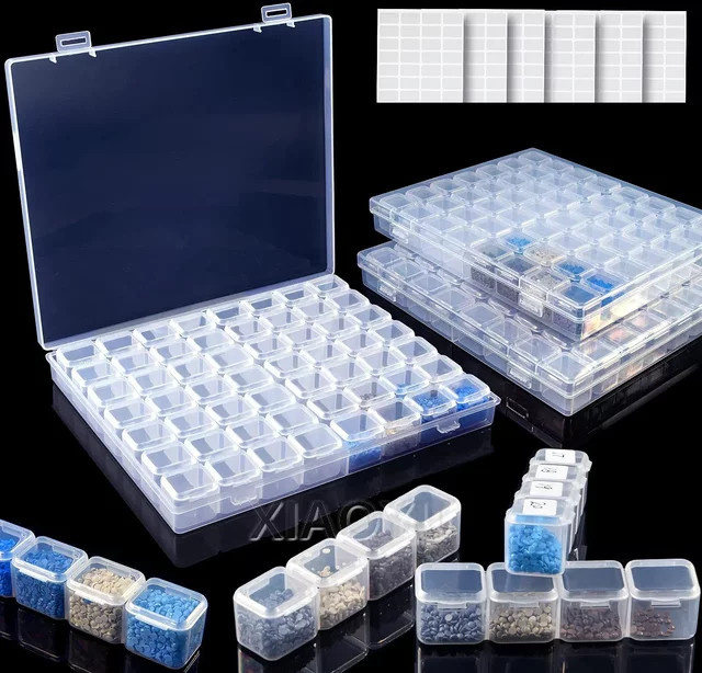 QIZITENG Aufbewahrungsbox aus Kunststoff mit 28 oder 56 Fächern in Transparent für Diamantmalerei Zubehör und Schmuck - Bild 1