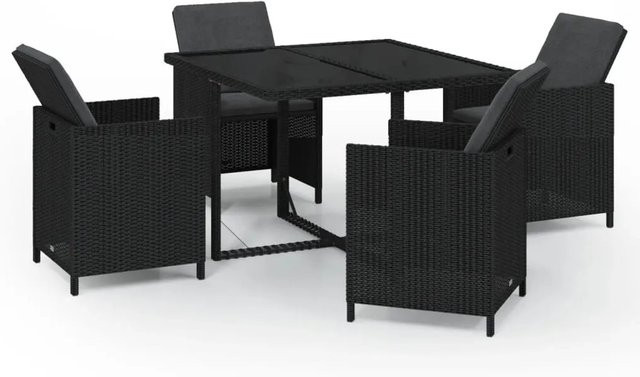 vidaXL 5-tlg Garten-Essgruppe aus PE-Rattan mit Hartglas und Auflagen in Schwarz - Bild 1