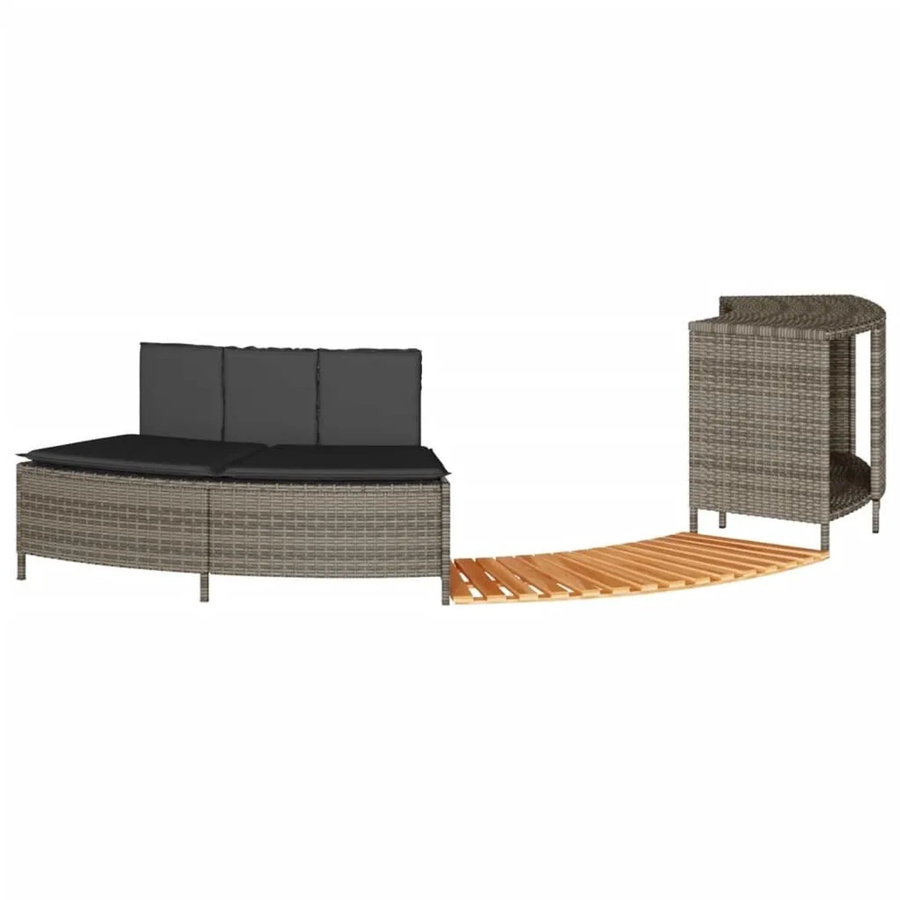 vidaXL Whirlpool-Umrandung aus grauem Polyrattan und geöltem Akazienholz - Bild 2