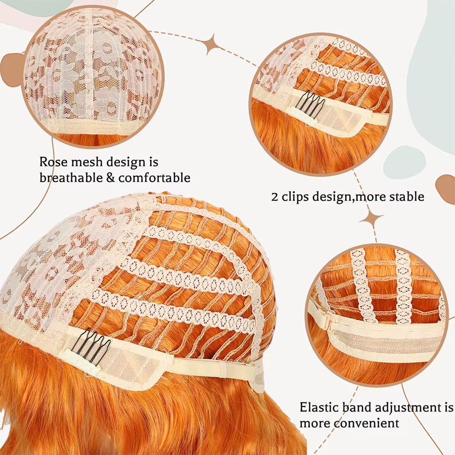 LORITA FEKIX Perücke, kurze gewellte Bob-Perücke für Damen, orange, 14 Zoll - Bild 2