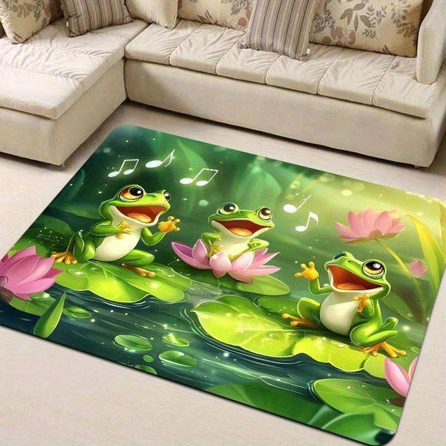 YglEleven Cartoon Fußmatte Frösche, rutschfester Polyester Teppich für Wohnzimmer, Schlafzimmer, Badezimmer und Küche, B/B: 40 x 60 cm, Mehrfarbig - Bild 1