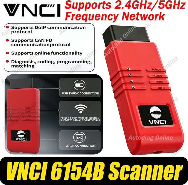 VNCI 6154B Automotive OBD2 Diagnose-Scanner für VW/AUDI mit CAN FD/DoIP Protokoll Unterstützung in Rot - Bild 1