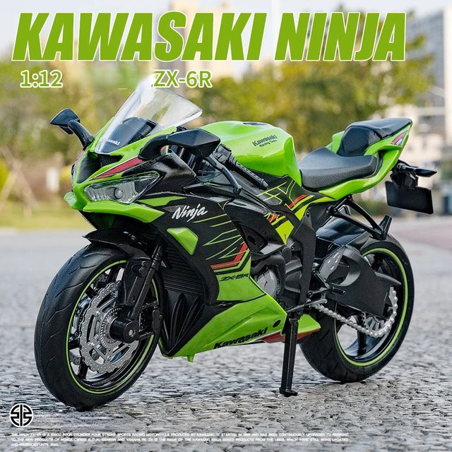 MAKEDA Kawasaki Ninja ZX-6R Motorrad Modell, 1:12, Metall, Grün - Bild 1