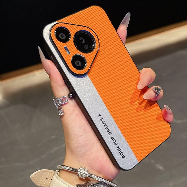 Stoßfeste MagSafe Magnet Hülle mit geprägtem Muster für Huawei Pura 80 70 P60 Mate 70 60 50 Pro Plus in Orange Matt - Bild 1