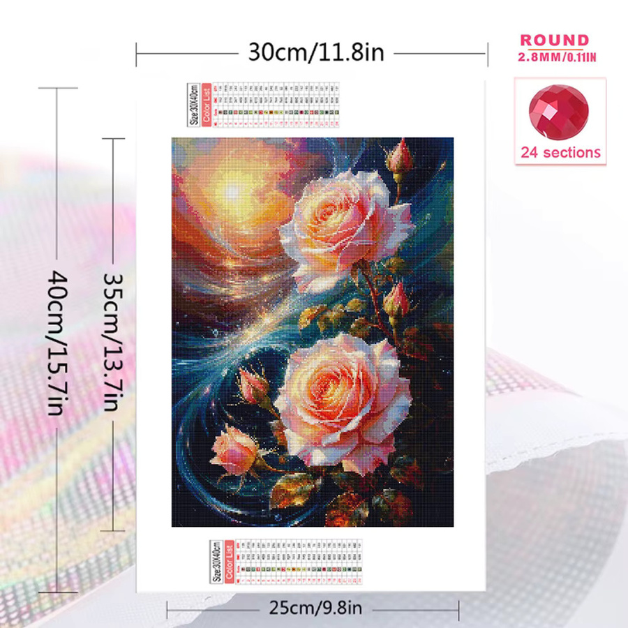 EverShine Diamantmalerei Rose als Wandkunst mit bunten Rundsteinen im Mosaik-Stil, B/H: 30 x 20 cm - Bild 2