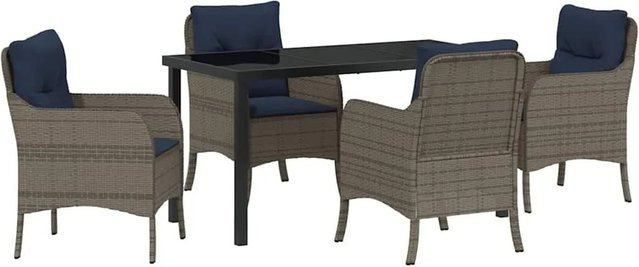 vidaXL Garten Essgruppe aus Poly-Rattan in Grau mit 5-teiligem Set und Kissen - Bild 1