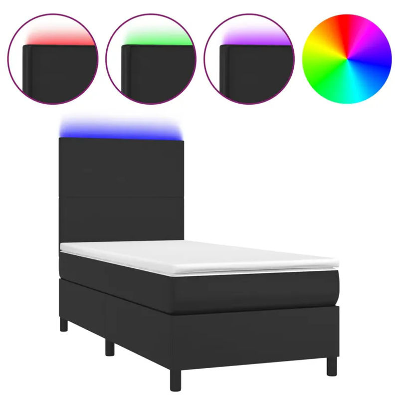 Vidaxl Kontinentalbett mit Matratze und LED in Schwarz aus Kunstleder, B/T: 90 x 190 cm - Bild 4