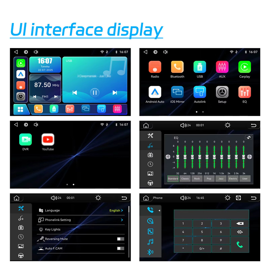 Podofo 10,1 Zoll Auto-Smart-Screen Multimedia-Video-Autoplayer mit drahtlosem CarPlay und Android Auto, WIFI, Bluetooth, FM RDS Stereo und Mirror Link in Schwarz - Bild 8
