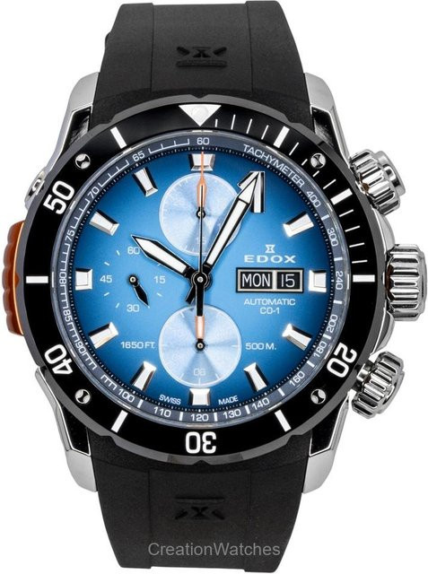 Edox Chronograph, Automatik, Edelstahl, Kautschukband, Blau, Herren - Bild 1