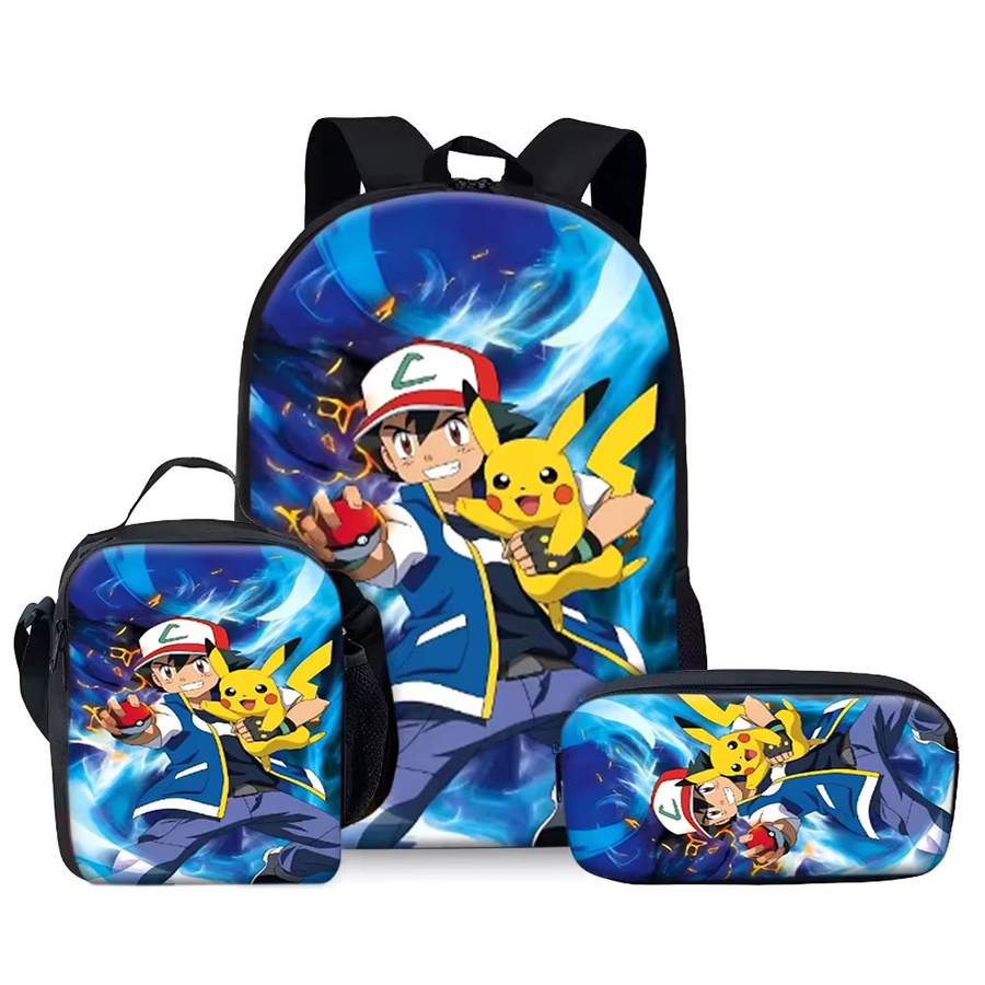 Potdemiel Pokémon Kindertaschen-Set mit Satoshi und Pikachu, 3-teiliges Rucksack-Set mit Lunchbox und Federmäppchen, bunt - Bild 2