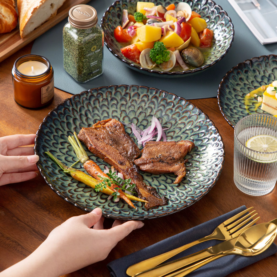 vancasso Chrys Geschirrset aus Keramik und Steinzeug in Grün, 24-teiliges Dinner-Service mit floralem Design für 6 Personen - Bild 5