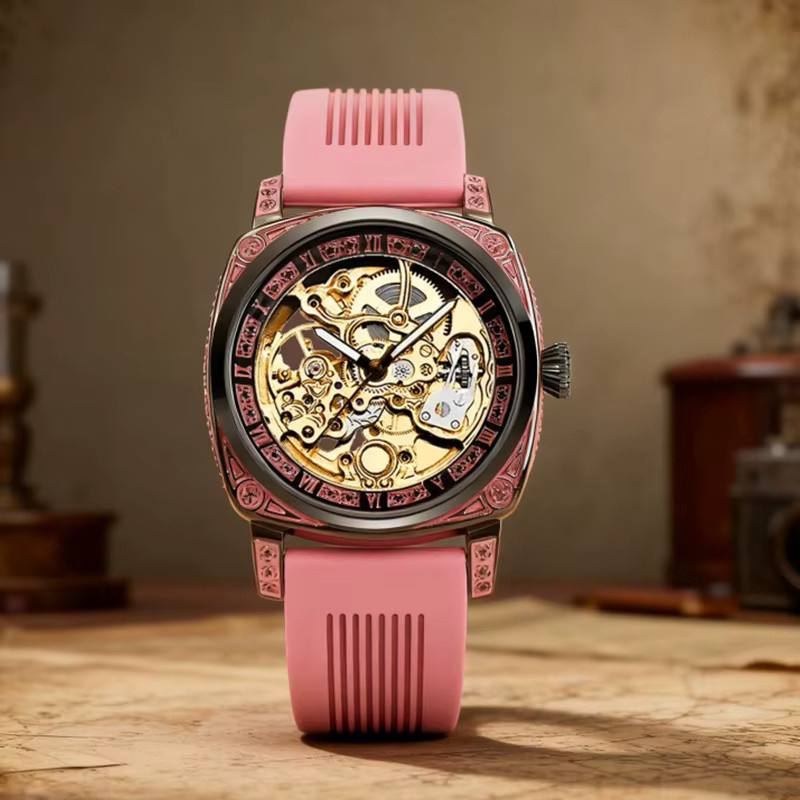 CAROTIF Armbanduhr, mechanisch, Schwarz, Rosa, Silikon, Herren - Bild 2