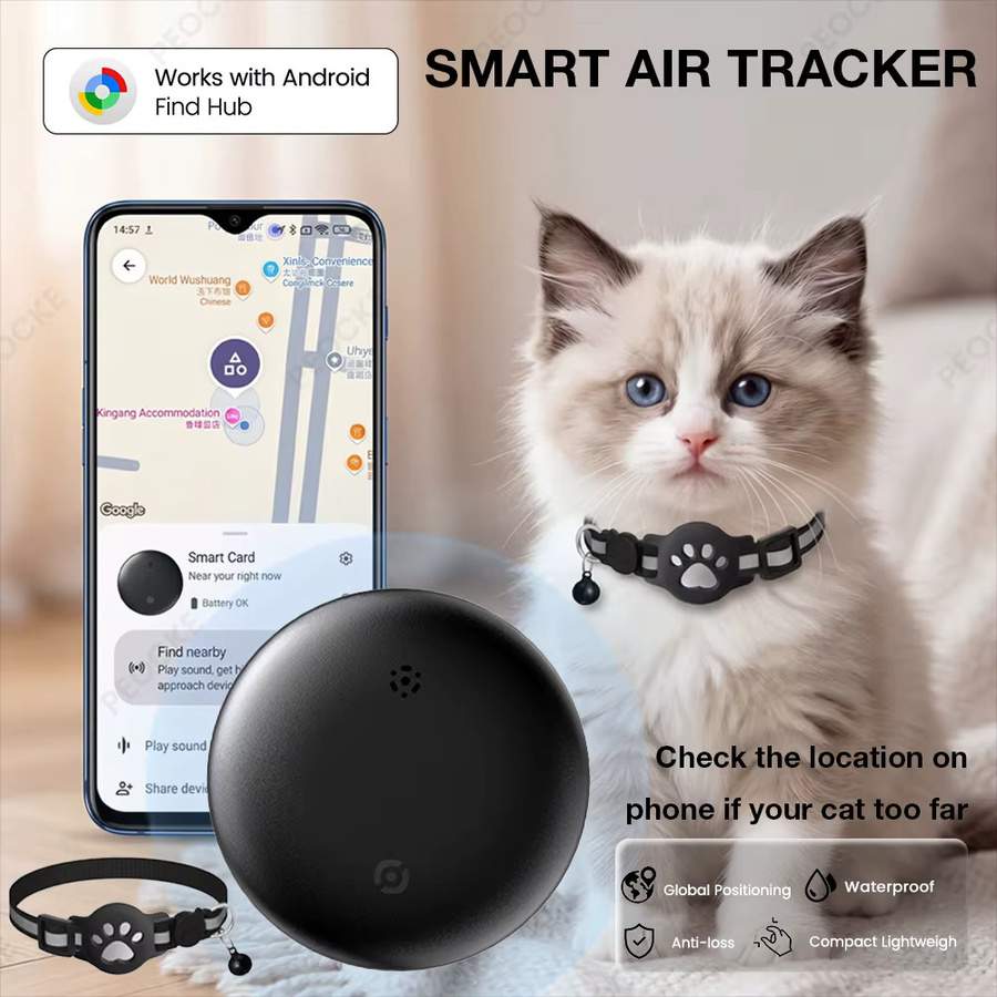 Peocke Bluetooth GPS-Tracker für Android kompatibel mit Google Find My, wasserdichter intelligenter Tracker-Tag mit verstellbarem Halsband für Katzen und Haustiere, Farbe: Schwarz - Bild 2