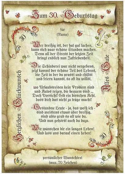 Personalisierte Urkunde zum 30. Geburtstag in Beige mit Vintage-Design und Typografie auf Papier - Bild 1