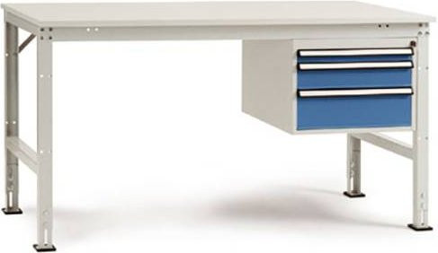 Manuflex AU5525.7035 Universal Standard Komplett-Arbeitstisch mit Multiplex-Platte, Grau-Weiß, B/T/H: 150 x 80 x 76-87 cm - Bild 1