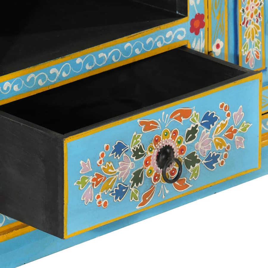 vidaXL TV-Schrank aus Mangoholz in Blau im Retro-Design B/T/H: 110 x 30 x 40 cm - Bild 3